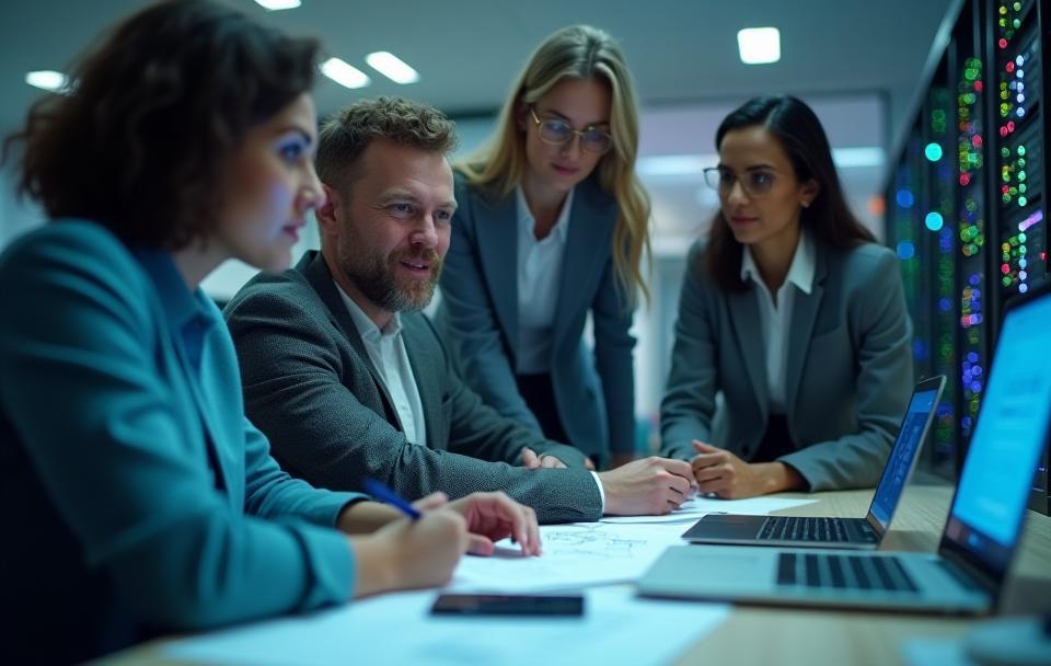 Team bei der Arbeit an Telekommunikationsinfrastruktur